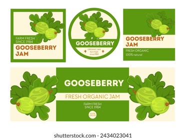 Gooseberry and leaf vector graphic, suitable for fresh jam jar labels.