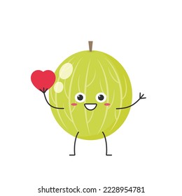 Gooseberry love heart greet cute character cartoon delicious berry smile face kawaii joy happy cheerful emotions icon vector illustration.