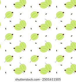 Gooseberry seamless pattern. Colorful hand drawn decorative elements on white. Autumn berries in simple flat style. Vector illustration.
