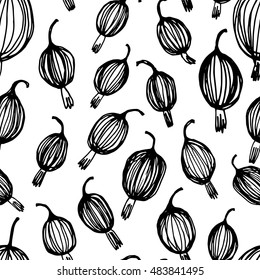 Gooseberry seamless pattern. Hand drawn berries pattern. Scandinavian style.
