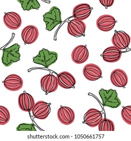 Gooseberry seamless vector pattern. Indian gooseberry Malacca tree, or gooseberry. Edible fruit. Good for backdrop, textile, wrapping paper, wall posters. Continuous line drawing.