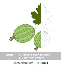 Gooseberry in vector to be traced. Restore dashed line and color the picture. Easy educational kid gaming with simple level of difficulty.