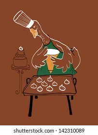 goose-confectioner is making cakes