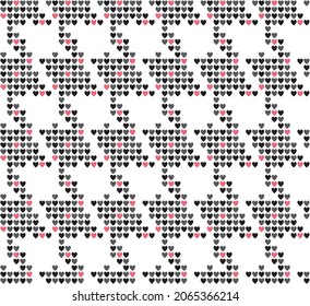 Goosefoots seamless pattern from small black, gray, red and pink hearts. Hounds tooth halftone print, chicken feet, pied-de-poule pattern background