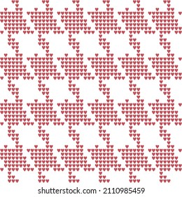 Goosefoots seamless pattern from small pink red hearts on a white background. Hounds tooth halftone print, chicken feet, pied-de-poule pattern