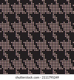 Goosefoots seamless pattern from small rainbow colored hearts on a black background. Hounds tooth halftone print, chicken feet, pied-de-poule pattern
