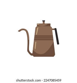 Gooseneck kettle for drip brewed coffee preparation, flat vector illustration isolated on white background. Household and kitchen crockery. Equipment for water boiling and drinks making.