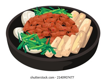 gopchang grilled intestine meat korean food vector drawing illustration