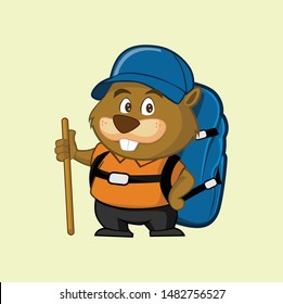 Gopher Hiking Adventure Character Mascot Vector