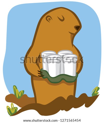 Gopher in his hole with coffee for the crew