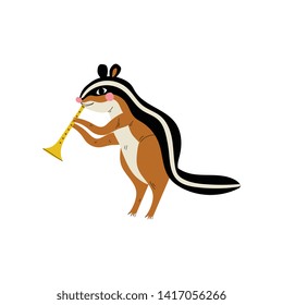 Gopher Playing Trumpet, Cute Cartoon Animal Musician Character Playing Musical Instrument Vector Illustration