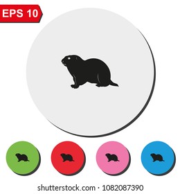 Gopher silhouette flat round colorful vector icon.