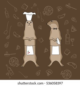 The gophers cartoon chef and waiter, who love Italian food.