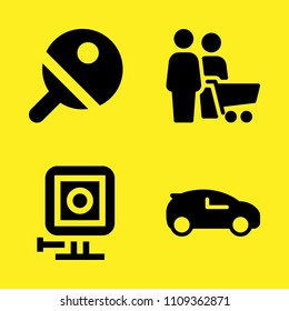 gopro, shopping cart, ping pong and car vector icon set. Sample icons set for web and graphic design