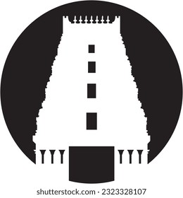 Gopuram Hindu Temple Icon and Logo Vector Illustration kovil and koil in chennai, tamil nadu black and white background