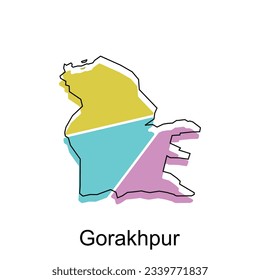 Ilustración del vector del mapa de la ciudad de Gorakhpur de la India, plantilla del vector con diseño de esbozo de esbozo gráfico