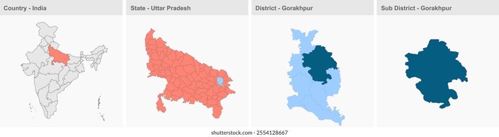 Gorakhpur subdivision map, Gorakhpur District, Uttar Pradesh State, Republic of India, Government of  Uttar Pradesh, Indian territory, Eastern India, politics, village, tourism