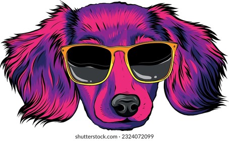 Gordon setter dog breed with black sunglasses - isolated vector illustration