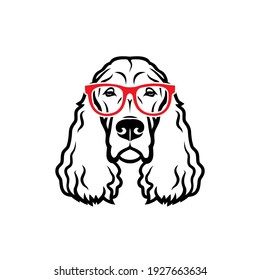 Gordon setter dog breed with red eyeglasses - isolated vector illustration