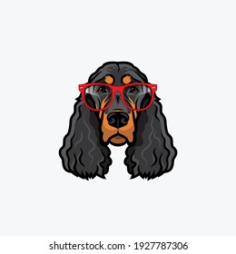 Gordon setter dog breed with red eyeglasses - isolated vector illustration
