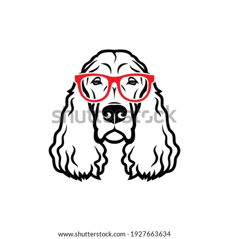 Gordon setter dog breed with red eyeglasses - isolated vector illustration