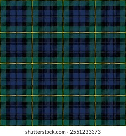 Gordon Tartan tocou. Close-up de amostra de tecido padrão escocês. 