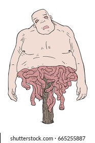 Gore Illustration Of Fat Man With Innards Out