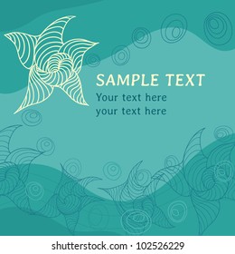 The gorgeous abstract blue  beach background with starfish and bubbles. Vector illustration with place for your text.