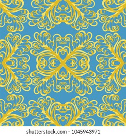 Gorgeous abstract design for textile, tiles or wallpapers in marocco style. Seamless pattern. Blue and golden colors. Vector illustration eps10.