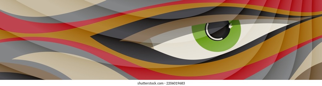 Gorgeous art banner. Overlapping translucent wavy stripes and abstract multicolored flowing shapes form a colorful motley surface. Vector.