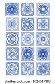 Gorgeous azulejo tile set, classic portuguese vintage design, rich ornamental decor