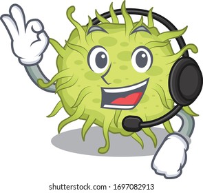 A gorgeous bacteria coccus mascot character concept wearing headphone
