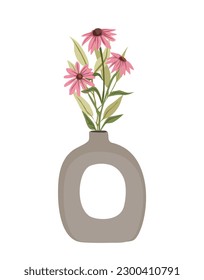 Gorgeous blooming flowers in vase isolated on white background. Wildflowers bouquet, decorative floral design element for cards, wall arts. Cartoon colorful vector illustration. Digital sticker