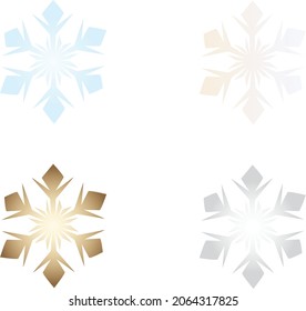 Gorgeous blue, gold, white decoration - snowflake, star. Adorable winter, Christmas, New Year, event decor. Isolated on white background. Top view. Usable for greetings, web design. Closeup.