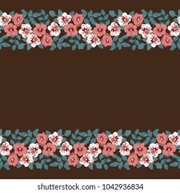 Gorgeous border in small garden sweet flowers. Millefleur. Floral cute background for textile, wallpaper, pattern fills, covers, surface, print, gift wrap, scrapbooking, decoupage.