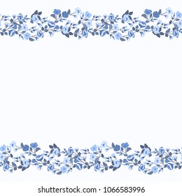 Gorgeous border in small garden sweet flowers. Millefleur. Floral cute background for textile, wallpaper, pattern fills, covers, surface, print, gift wrap, scrapbooking, decoupage.