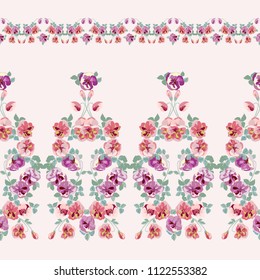 Gorgeous border in small garden sweet flowers. Millefleur. Floral cute background for textile, wallpaper, pattern fills, covers, surface, print, gift wrap, scrapbooking, decoupage.