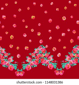 Gorgeous border in small garden sweet flowers. Millefleur. Floral cute background for textile, wallpaper, pattern fills, covers, surface, print, gift wrap, scrapbooking, decoupage.