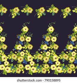 Gorgeous border in small garden sweet flowers. Millefleur. Floral cute background for textile, wallpaper, pattern fills, covers, surface, print, gift wrap, scrapbooking, decoupage.