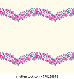 Gorgeous border in small garden sweet flowers. Millefleur. Floral cute background for textile, wallpaper, pattern fills, covers, surface, print, gift wrap, scrapbooking, decoupage.
