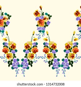 Gorgeous border in small spring sweet flowers. Millefleur. Floral cute background for textile, wallpaper, pattern fills, covers, surface, print, gift wrap, scrapbooking, decoupage.
