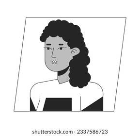 Gorgeous brunette girl black white cartoon avatar icon. African american race. Editable 2D character user portrait, linear flat illustration. Vector face profile. Outline person head and shoulders