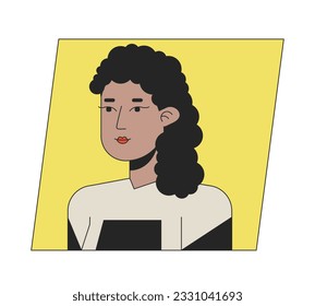 Gorgeous brunette girl flat color cartoon avatar icon. African american race. Editable 2D user portrait linear illustration. Isolated vector face profile clipart. Userpic, person head and shoulders