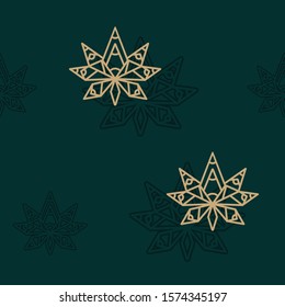 Gorgeous cannabis pattern on a green background. Luxury vector graphics.