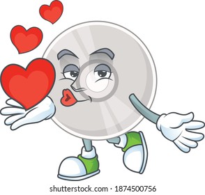 A gorgeous caricature design of compact disk with red hearts. Vector illustration