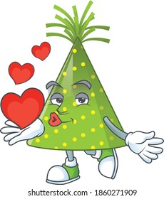 A gorgeous caricature design of green party hat with red hearts. Vector illustration