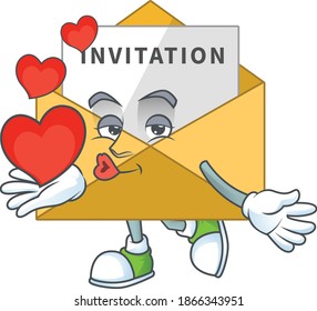 A gorgeous caricature design of invitation message with red hearts. Vector illustration