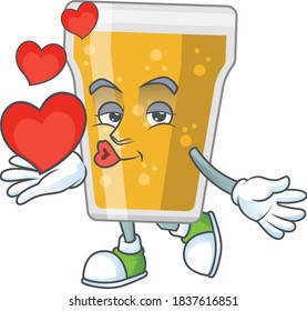 A gorgeous caricature design of mug of beer with red hearts. Vector illustration