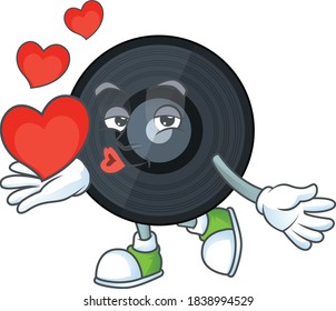 A gorgeous caricature design of music viynl disc with red hearts. Vector illustration