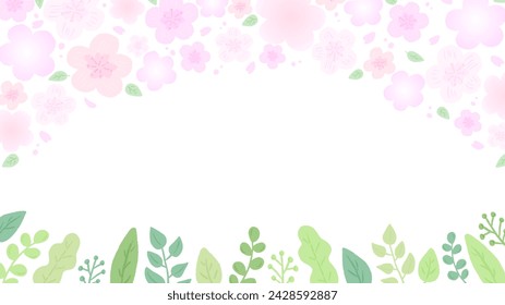 Gorgeous cherry blossom and green background inspired by spring, stylish hand-drawn illustration